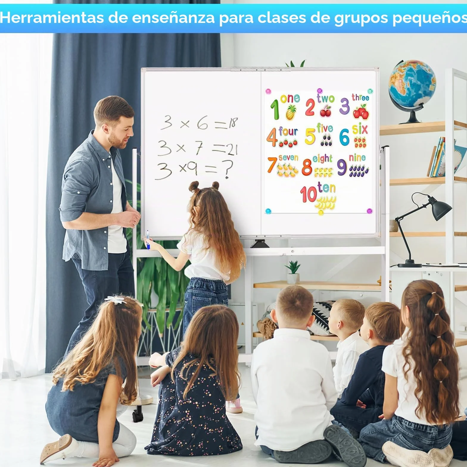 Maxtek Pizarra Blanca con Ruedas 120x90 cm Doble Cara Marco Aluminio Magnética Móvil