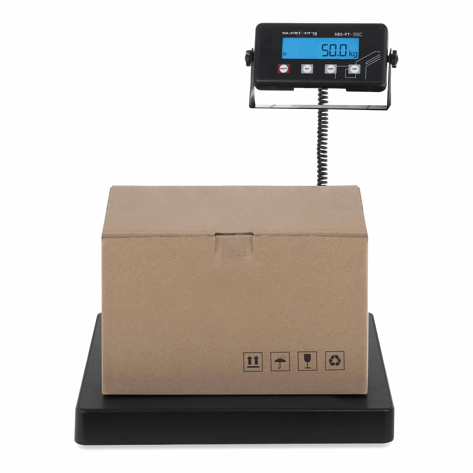 Steinberg Systems SBS-PT-150C Báscula postal digital (125 kg/20 g, superficie de pesaje de 40 x 40 cm, pantalla LCD, apagado automático)