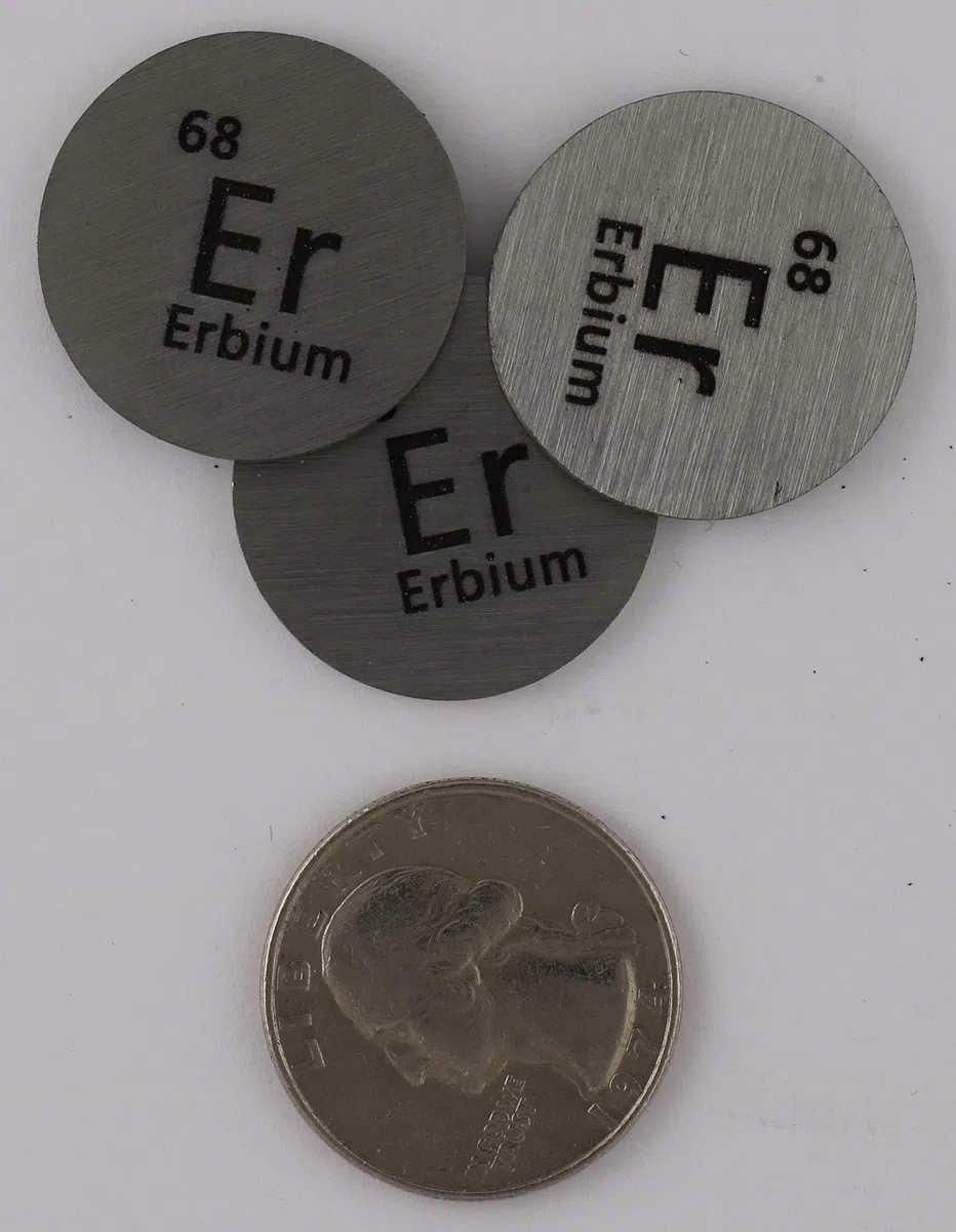 Erbium (Er) Disco de metal de 24,26 mm, 99,9% puro para colección o experimentos