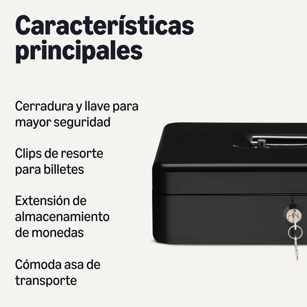 Amazon Basics - Caja para dinero con llave de cierre y bandeja para dinero, 9 x 30 x 24 cm, negro