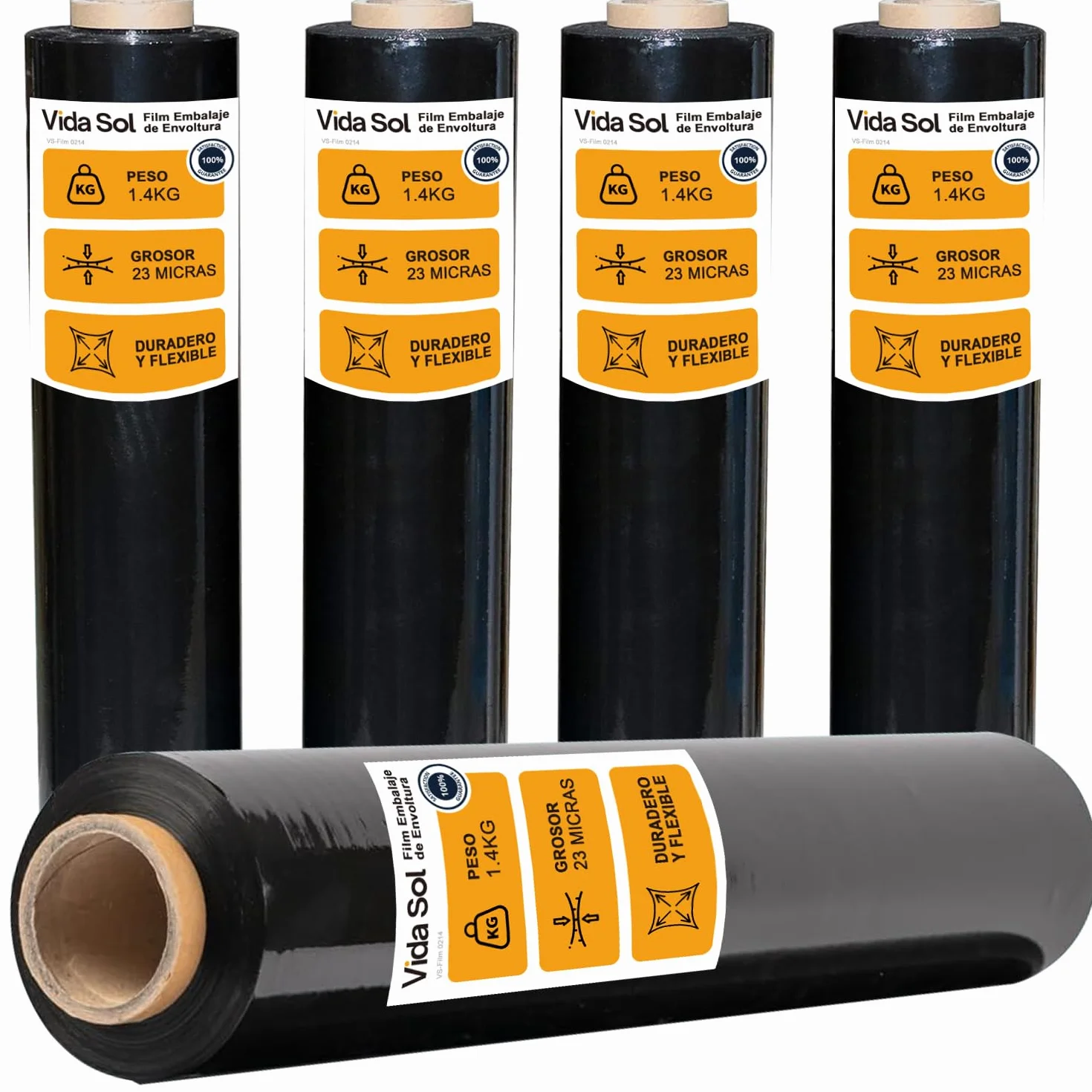 Film Embalaje Negro 1.4kg 5 Rollo 50 cm 23 Micras de Espesor