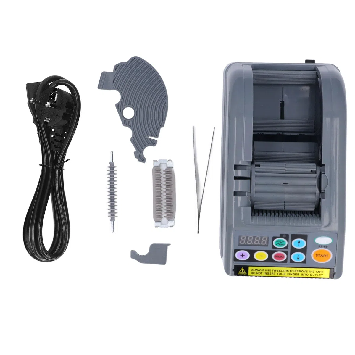 SEAFRONT Máquina de Corte de Cinta Automática Dispensador de Cinta Automática con Opciones Automáticas Manuales de 6-60 Mm de Ancho 5-999 Mm Longitud (EU enchufe 220-240V)
