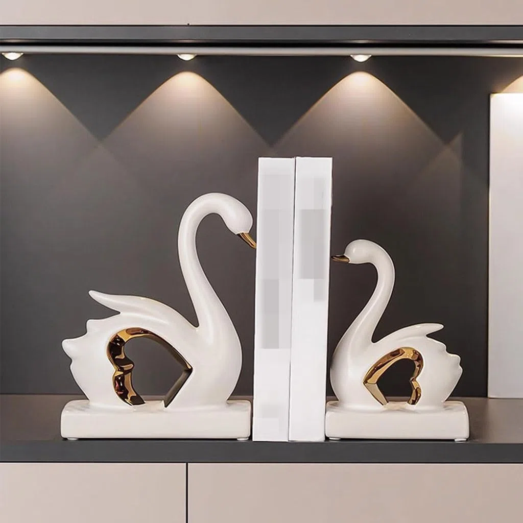 Decoración De Libros Sujetalibros De Estudio De Cisne For Pareja, Adorno For Sala De Estar, Mueble De Vino, Decoración De Mueble De TV Sujetalibros Decorativos(A)