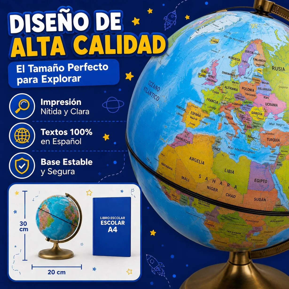 Globo Terráqueo Interactivo Niños con App Luz LED Español Big Minds
