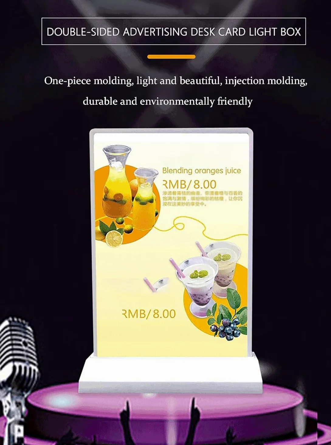 Tableros de menú LED A4, Caja de luz LED publicitaria de Escritorio A4, Soporte de menú de póster de Doble Cara, Pantalla de Escritorio Recargable Marco publicitario