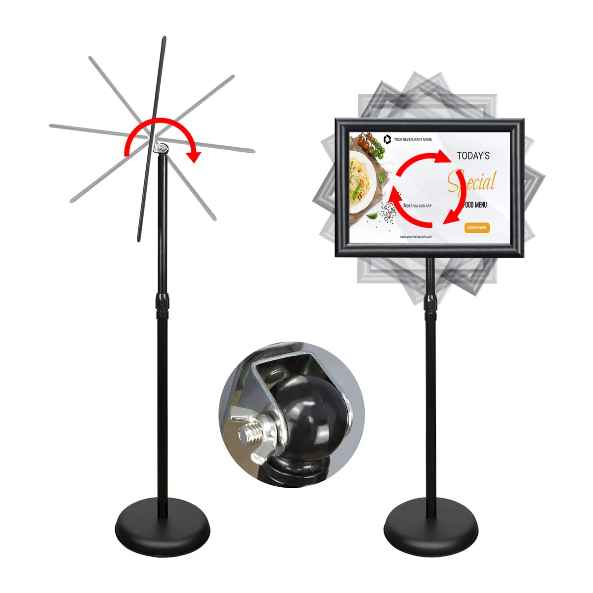 Soporte de cartel de pedestal, soporte de aluminio ajustable para carteles de marco abierto de 11 x 17 pulgadas para pantalla vertical/horizontal, negro