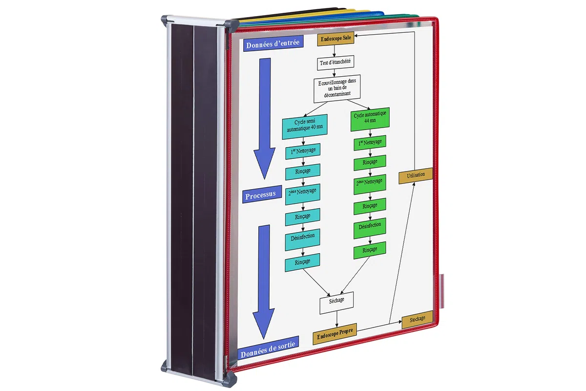 Djois, 214030 – Soporte Pared Vacío A4, Reverso Magnético, 10 Fundas | Metálico Robusto, Reverso Magnético, Inclinable y Extensible, para Consulta de Documentos