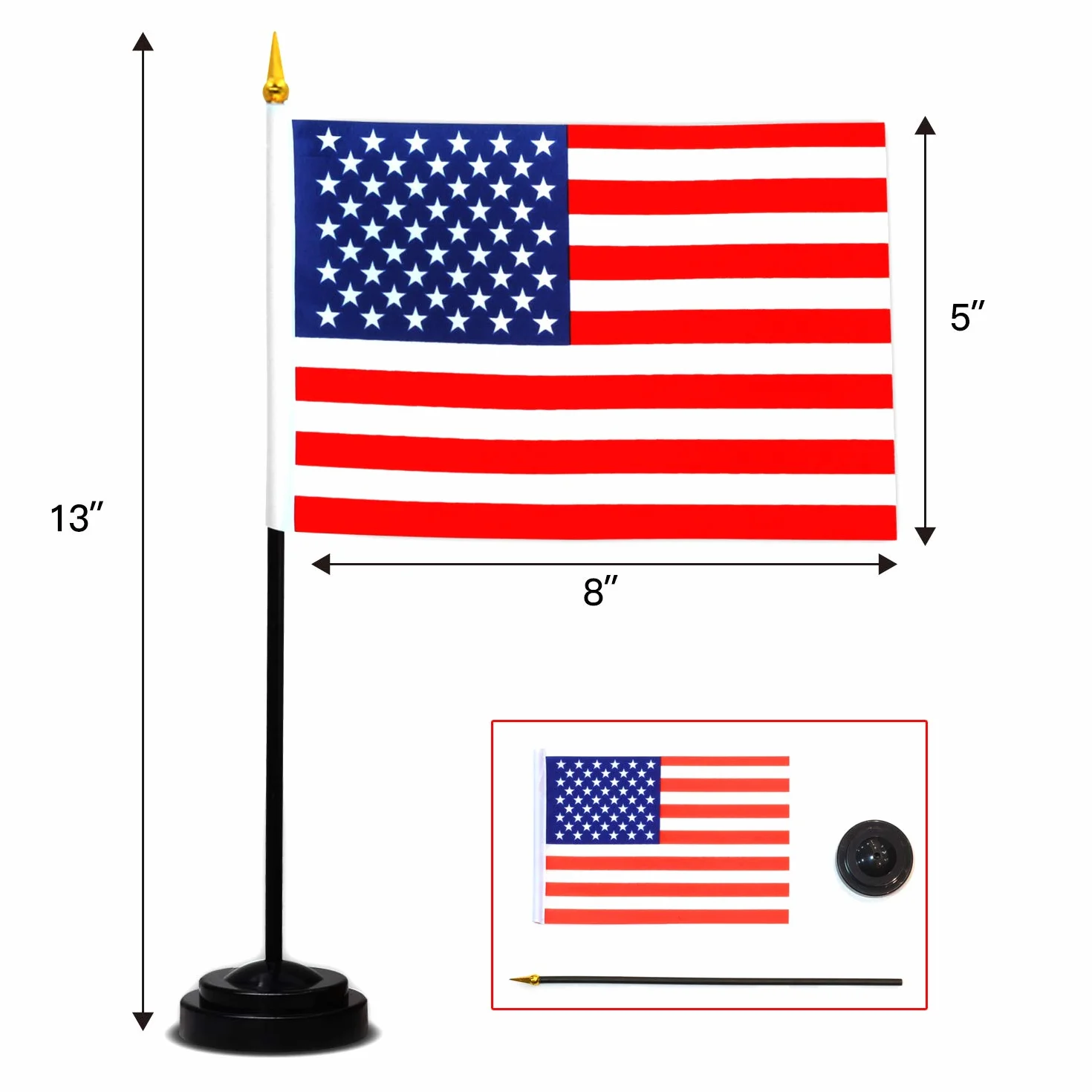 Anley Juego de Banderas de Escritorio 24 países 7,5x5,5 Pulgadas Bandera de Escritorio Estadounidense en Miniatura con Poste Negro de 12,5"- Color Vivo y Resistente