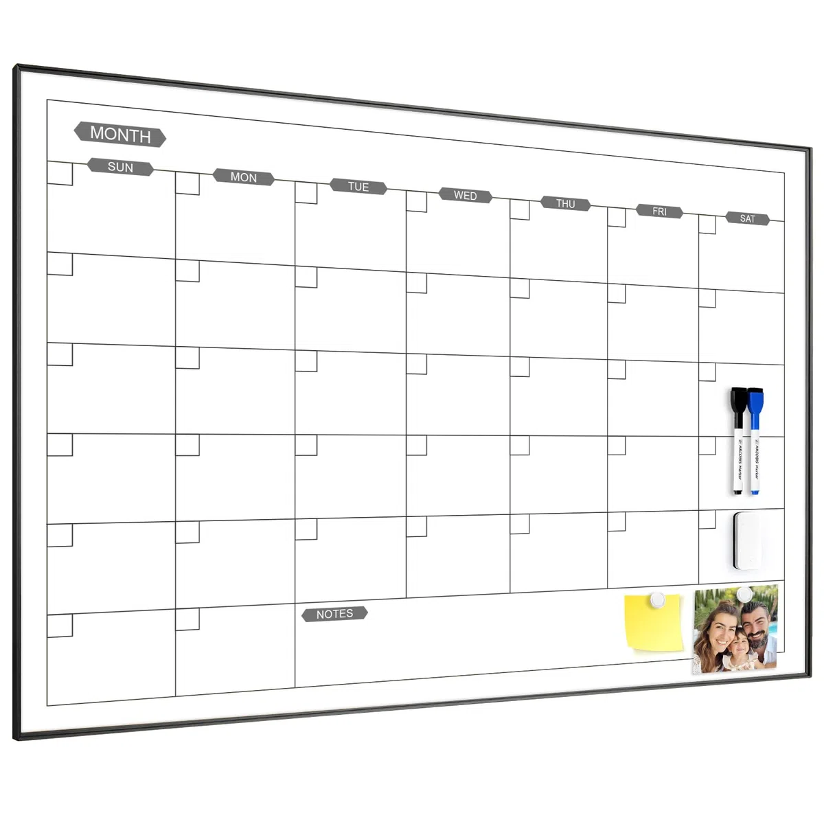 ARCOBIS Calendario de borrado en seco para pared, pizarra blanca magnética mensual de 36 x 24 pulgadas, borrado en seco, planificador de pizarra blanca colgante para escuela, hogar, oficina, marco