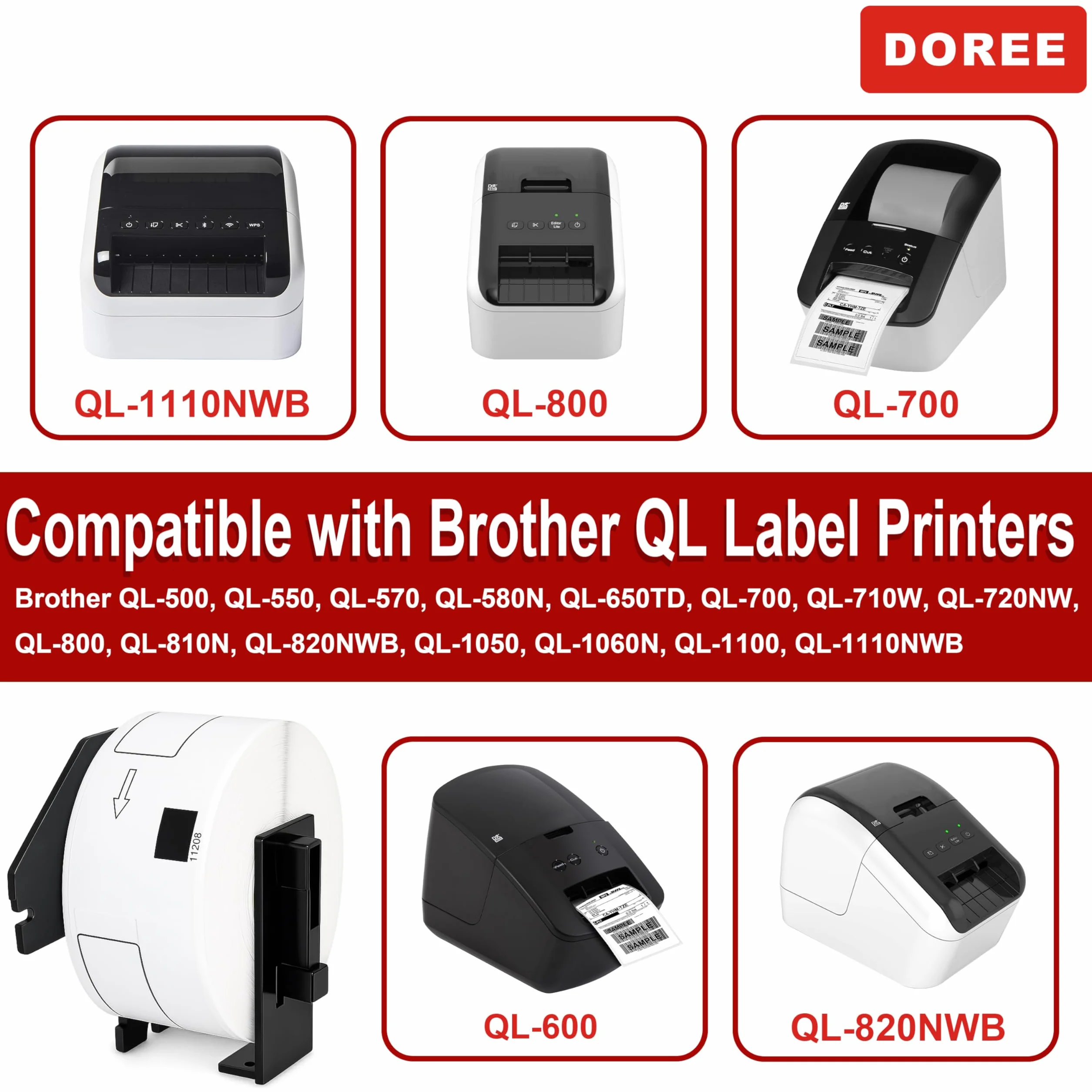 DOREE 10 Rotoli Compatibili con Brother DK-11208 Etichette per indirizzi, 38 x 90mm,Negro sobre blanco, 400 Etichette/Rotolo Per stampanti Brother QL-500,QL-570,QL-700,QL-800,QL-1050,QL-1100