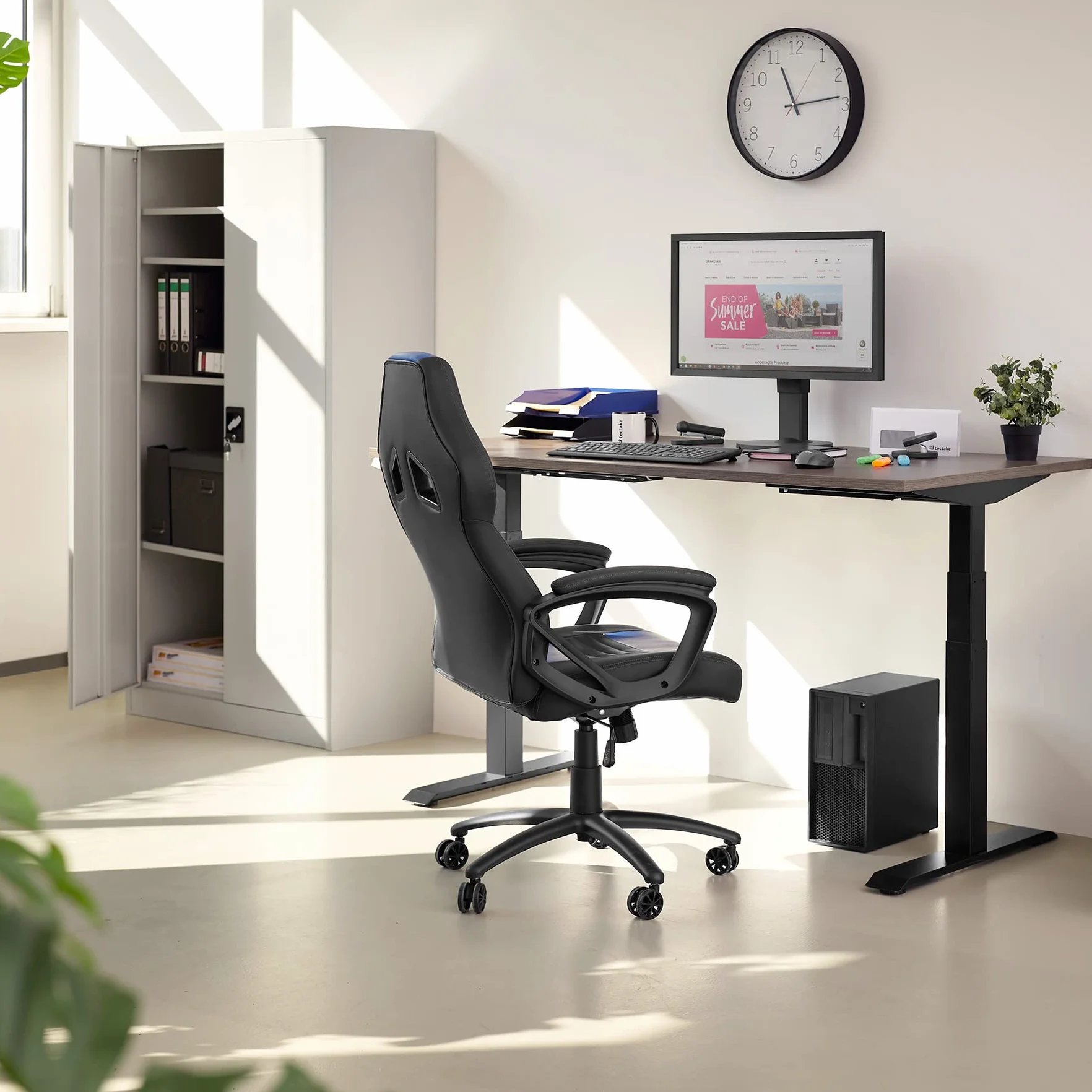 tectake® Armario Metalico Archivador Oficina, Mueble de Acero con Revestimiento en Polvo, con 2 Puertas y Cierre Seguridad, Armario Almacenaje, Muebles Oficina - 2 Estanterías 40 x 90 x 180 cm Gris