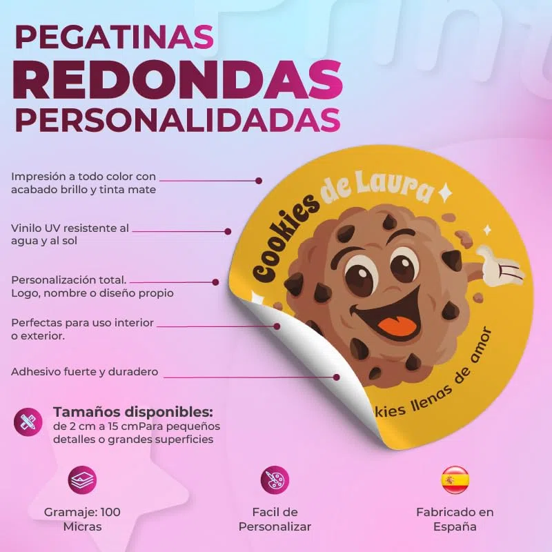 Pegatinas Personalizadas Redondas en Vinilo UV – Etiquetas Adhesivas Resistentes al Agua y al Sol – Ideal para Logo de Empresa, Packaging, Regalos, Cumpleaños, Boda, Bautizo y Comunion (5cm ø)