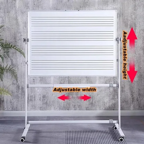 Pizarra blanca para personal de música, pizarra magnética de borrado en seco de doble cara con ruedas, ideal para escuelas, músicos y uso doméstico