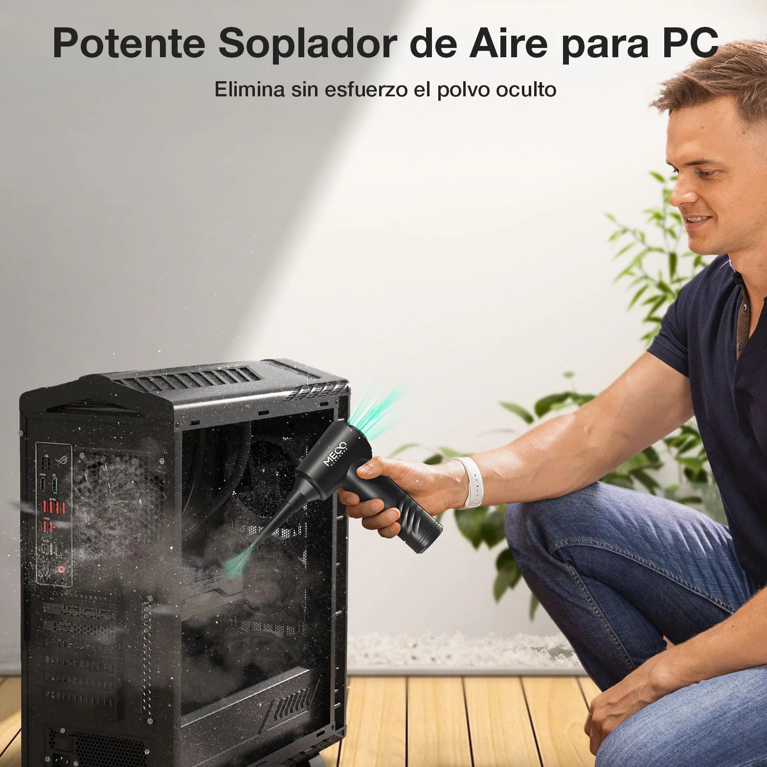 MECO ELEVERDE Soplador de Polvo Eléctrico y Aspirador 2 en 1, 100000 RPM Soplador Aire Comprimido, 3 Velocidades, 10 Kpa Soplador de Aire Inalámbrico, Aire Comprimido Limpieza PC, Sofá, Coche, Verde
