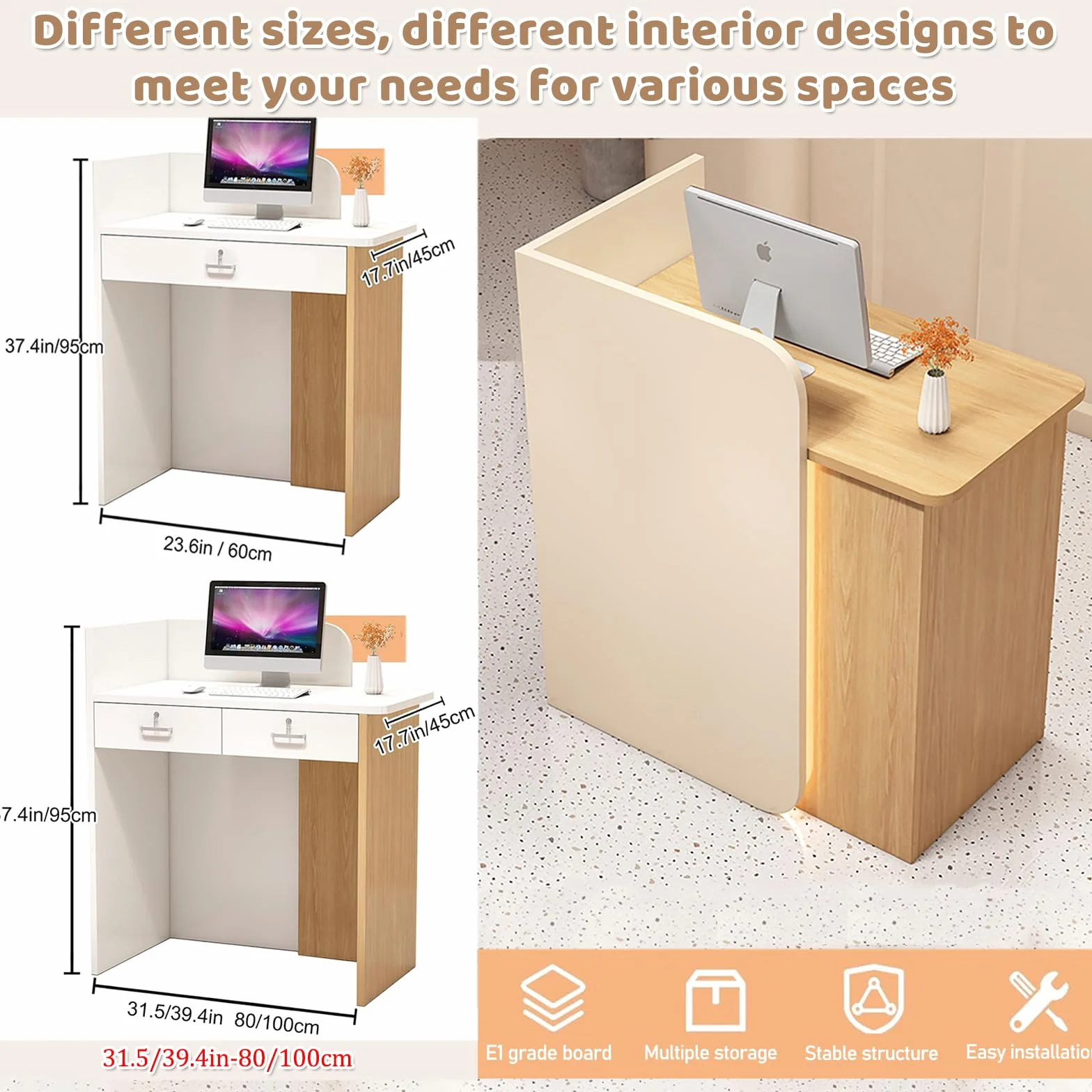 Mostrador De Recepción Con Casilleros De Almacenamiento 60-160cm Mesa De Pago Moderno 60x45x95CM