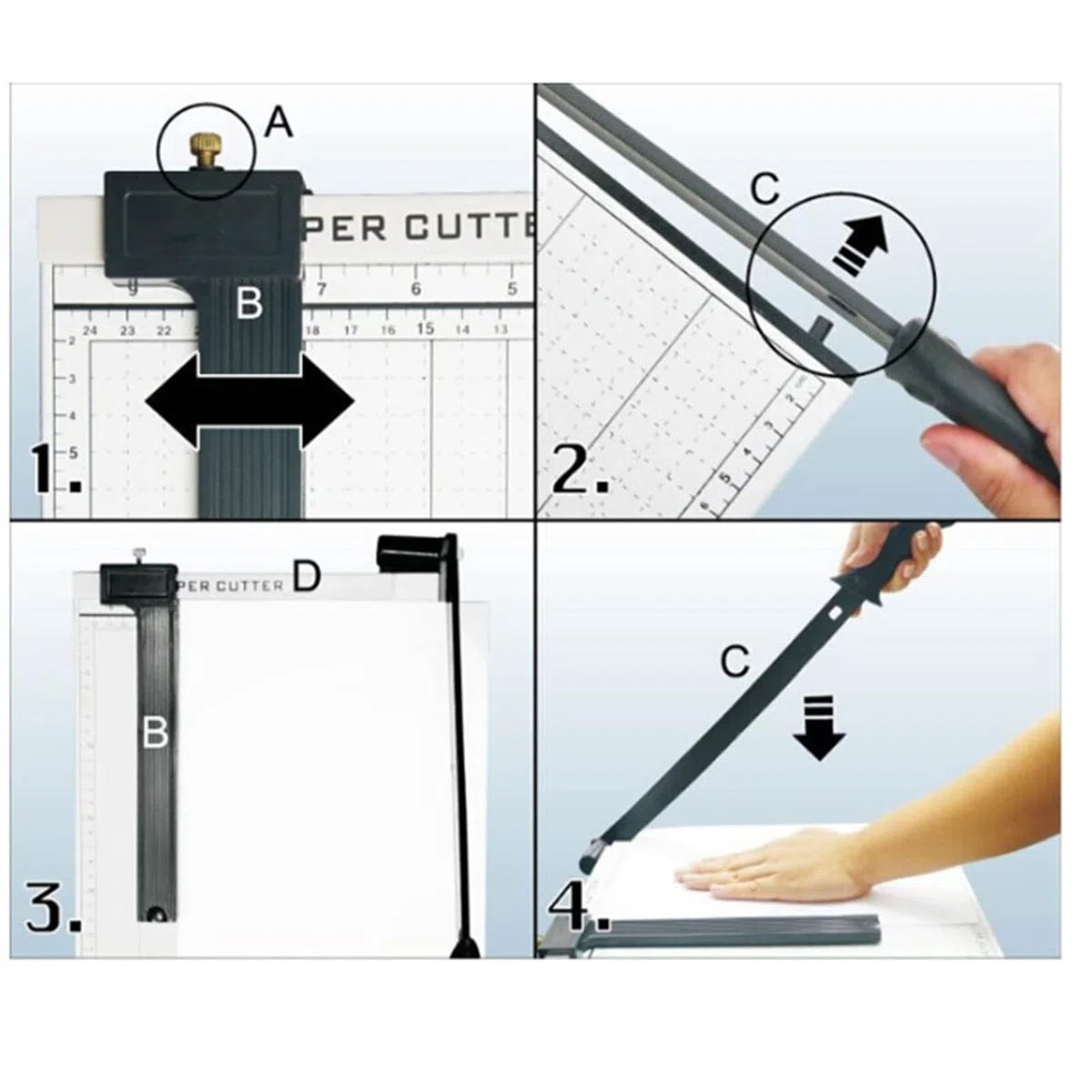 Plplaaoo Cortadora de Papel Guillotina A3 A4, Cizalla Manual con Cuchilla de Acero & Regla Ajustable, para Oficina Escuela y Fotografía, Capacidad 10 Hojas, Base Metálica Blanco