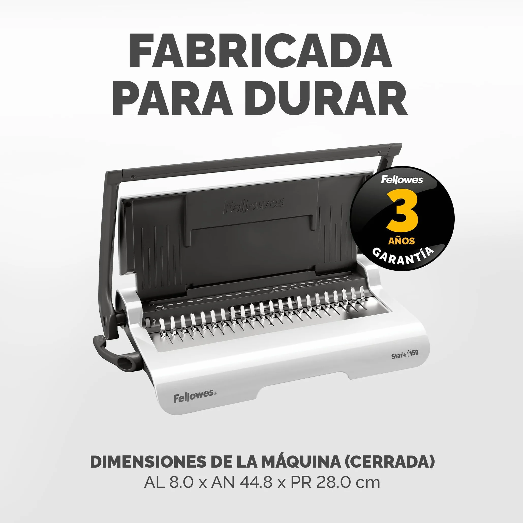 Fellowes Star+ encuadernadora con almacenamiento – perfora hasta 15 hojas A4 – encuadernadora manual de canutillo plástico – encuaderna hasta 150 hojas – ideal hogar o pequeña oficina