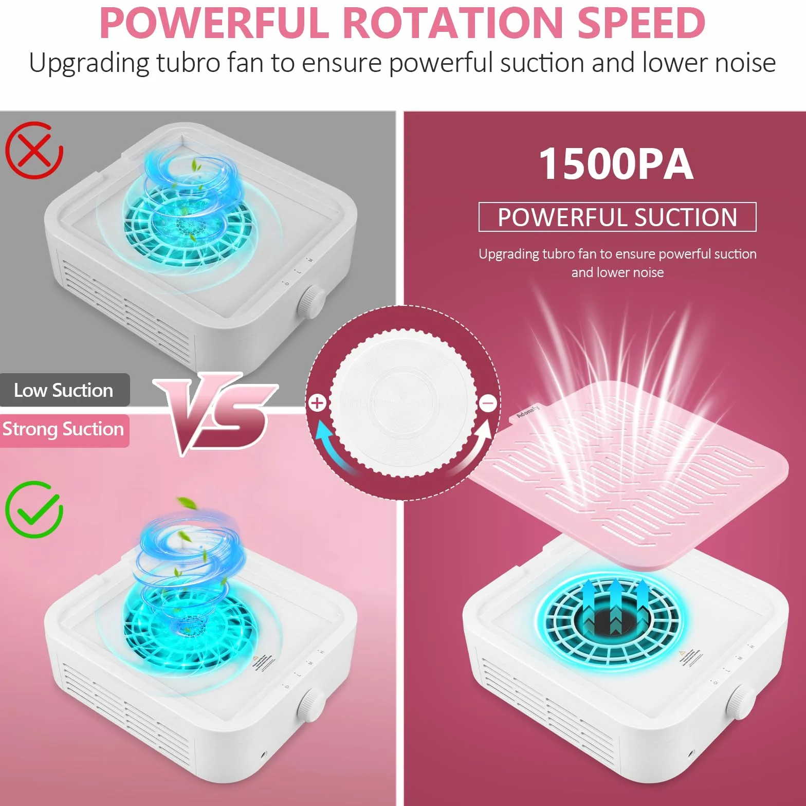 Extractor de Polvo para Uñas Profesional: 120W Potente Aspirador de Uñas para Principiantes - Bajo Nivel de Ruido Silencio Aspirador de Polvo de Manicura para Casa Salon(Rosa)