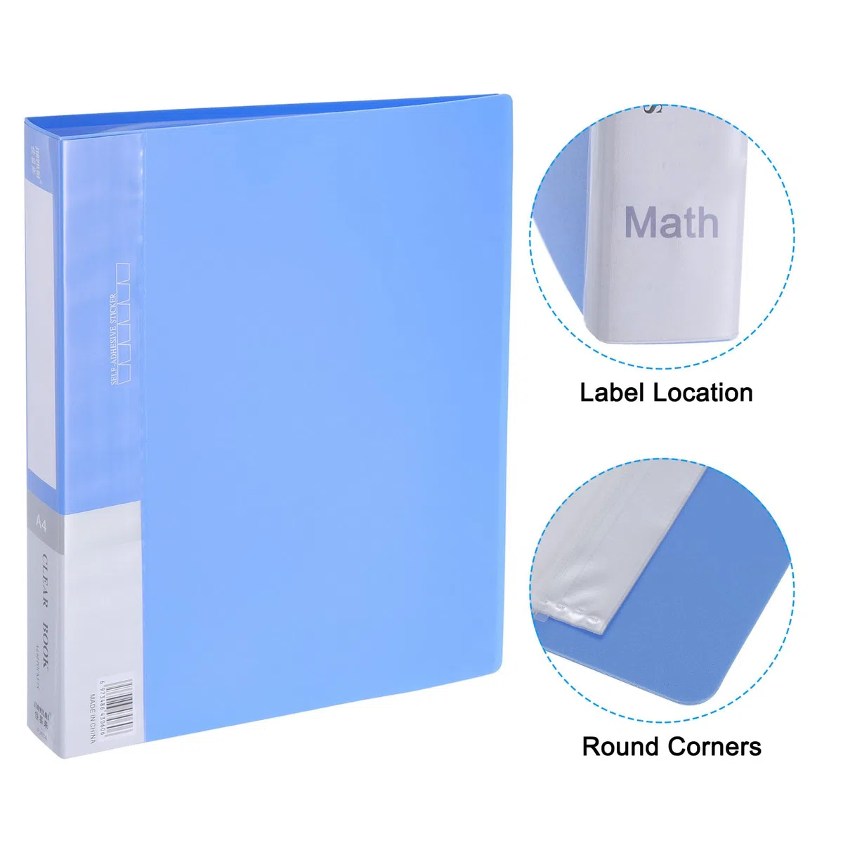 PATIKIL Carpeta de Archivador de 11.6 x 8.3 Pulgada, 4 Unidad, 60 Página, Libro de Presentación con Fundas de Plástico Transparente para Documentos y Obras de Arte, Azul Claro
