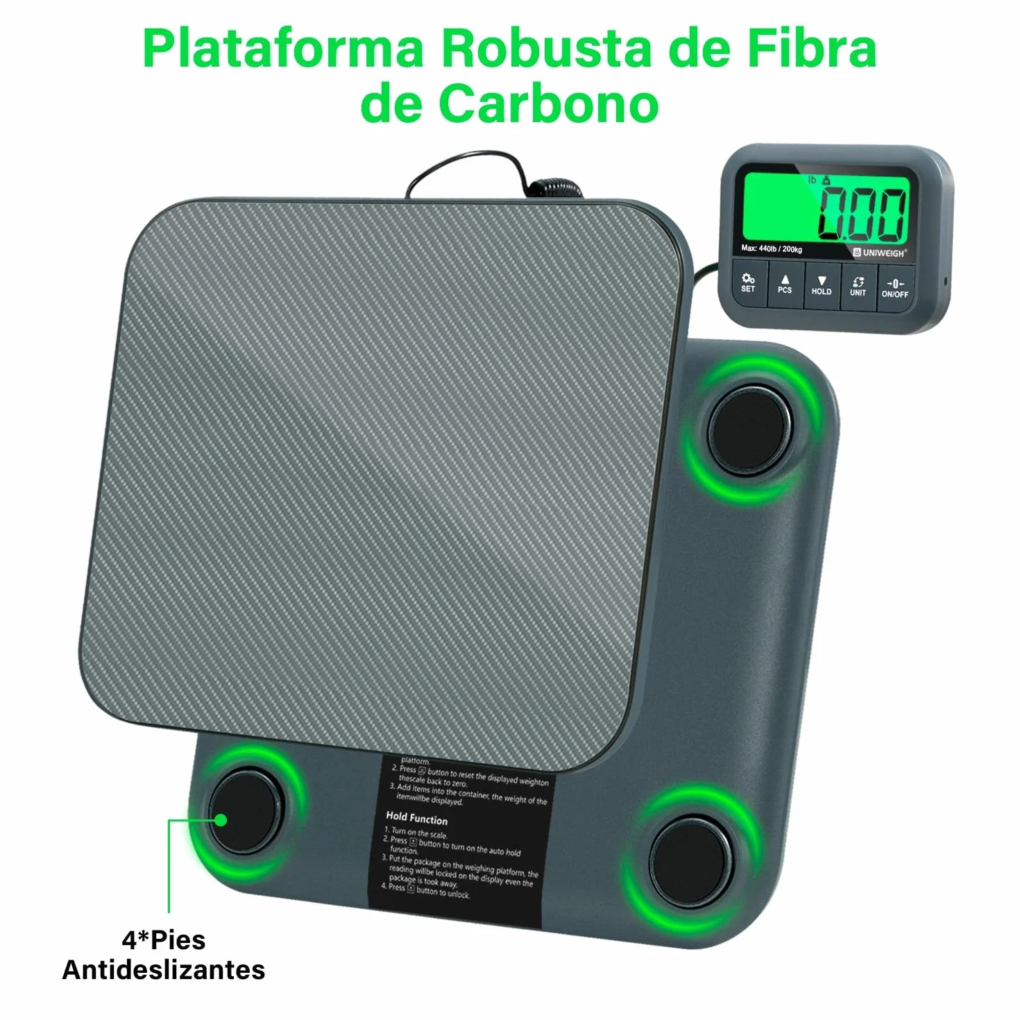 UNIWEIGH Báscula postal digital de 440 libras, báscula de envío de alta precisión de 0.3 onzas para paquetes con retención/tara/conteo, báscula comercial para pequeñas empresas, báscula de envío para
