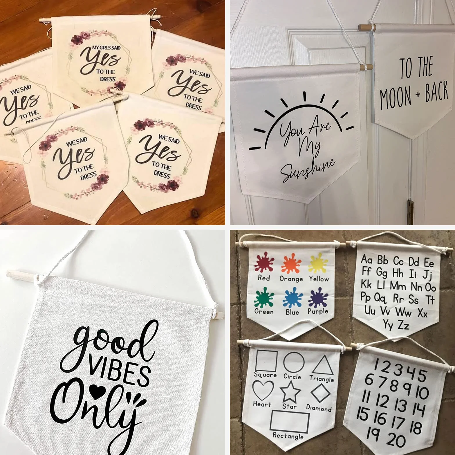 10 pancartas de lienzo de pared, lienzo blanco beige con clavija de madera, pin esmaltado para insignias, botones, colecciones de solapa