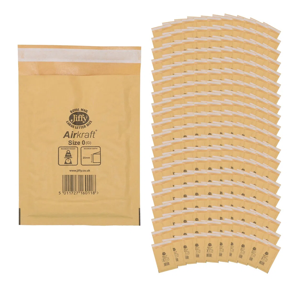 200 unidades de bolsas Jiffy de oro genuino Airkraft burbuja acolchada bolsa de correo tamaño 0
