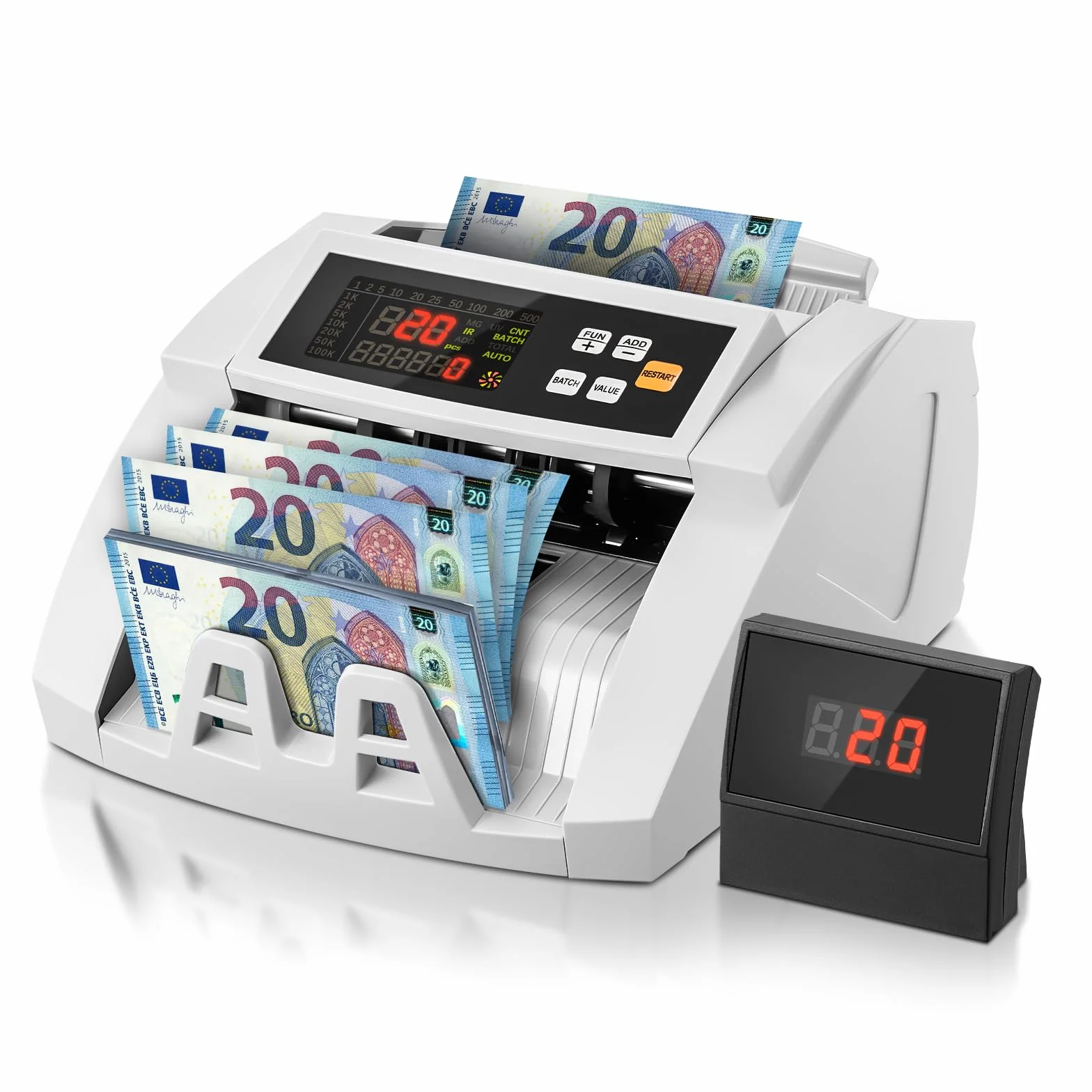 FOHERE Contador de Billetes Profesional 1100 Billetes/Minuto UV/MG/IR/DD LCD