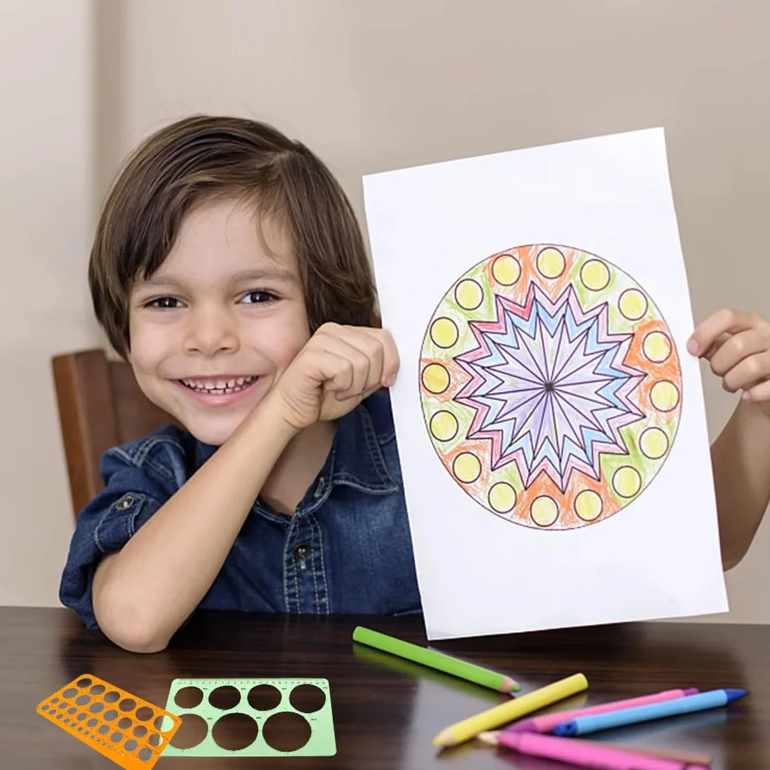 Regla Redonda, Reglas Circulares, Plantillas de Dibujo de Radio Circulares de Plástico para Suministros Escolares y de Oficina, 2 Piezas
