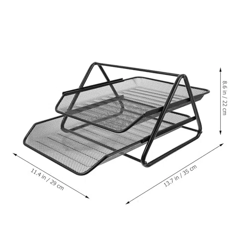 Soporte de papel de escritorio resistente de dos niveles de hierro negro para archivar documentos de escritorio para oficina eficiente para uso doméstico y empresarial