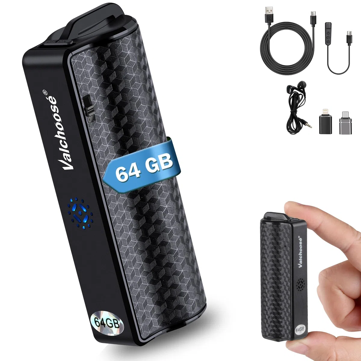 Valchoose Grabadora de voz digital de 64 GB, grabadora de voz pequeña con un solo toque, función magnética y USB-C, compatible con smartphone y PC para reuniones, clases y entrevistas