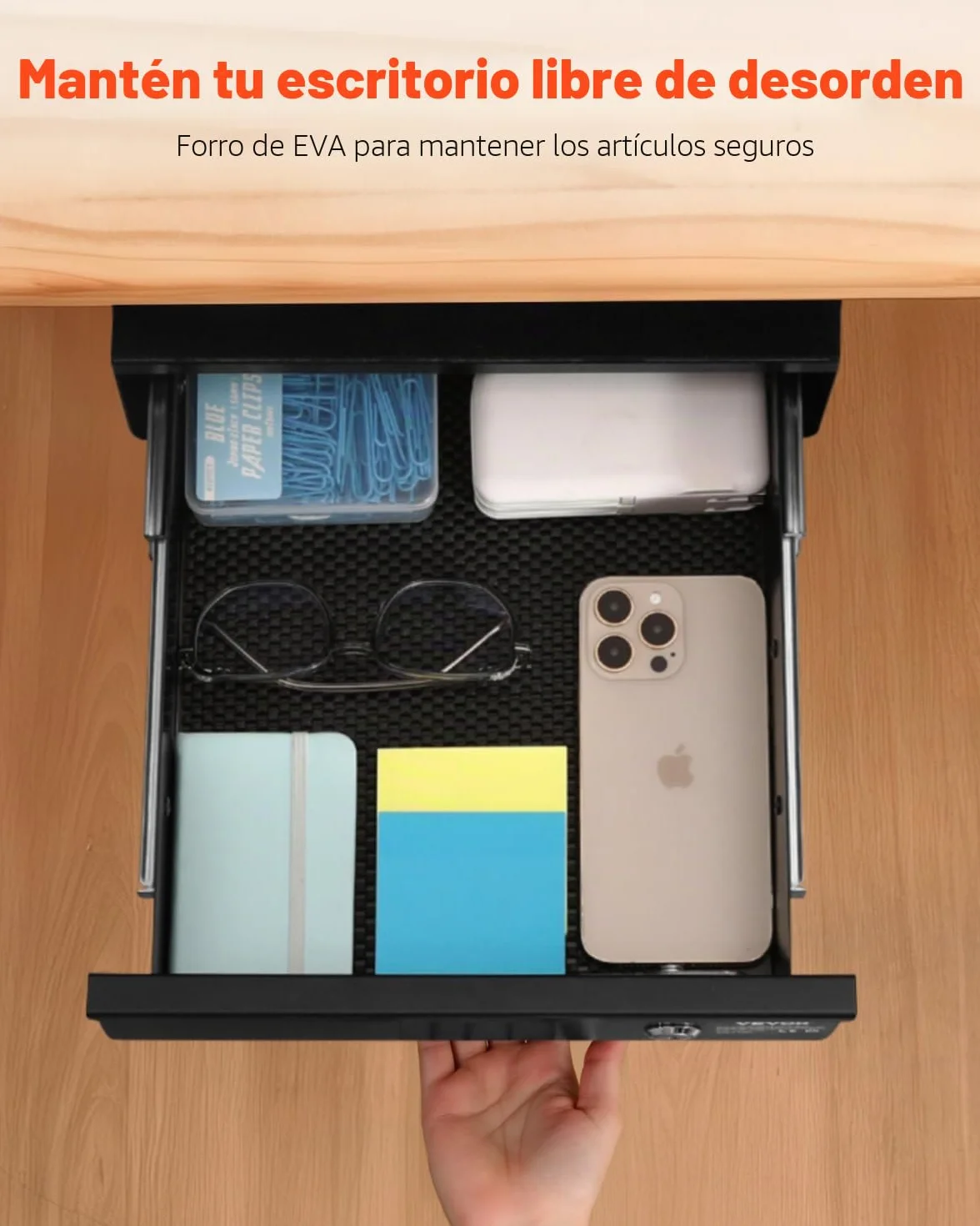 VEVOR Cajón Deslizable Debajo del Escritorio con Cerradura, Organizador de Almacenamiento Oculto, 365 x 335 x 185 mm