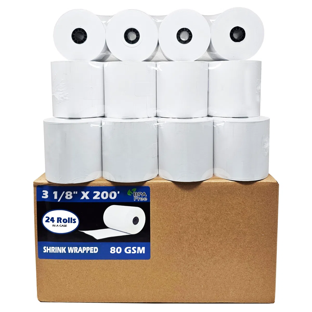 Rollos de papel térmico de 80 g/m² extra grandes (24 rollos) de 3 1/8 x 230 pulgadas (longitud térmica pesada de 200 a 230 pies) se adapta a todas las impresoras de caja registradora Clover POS de