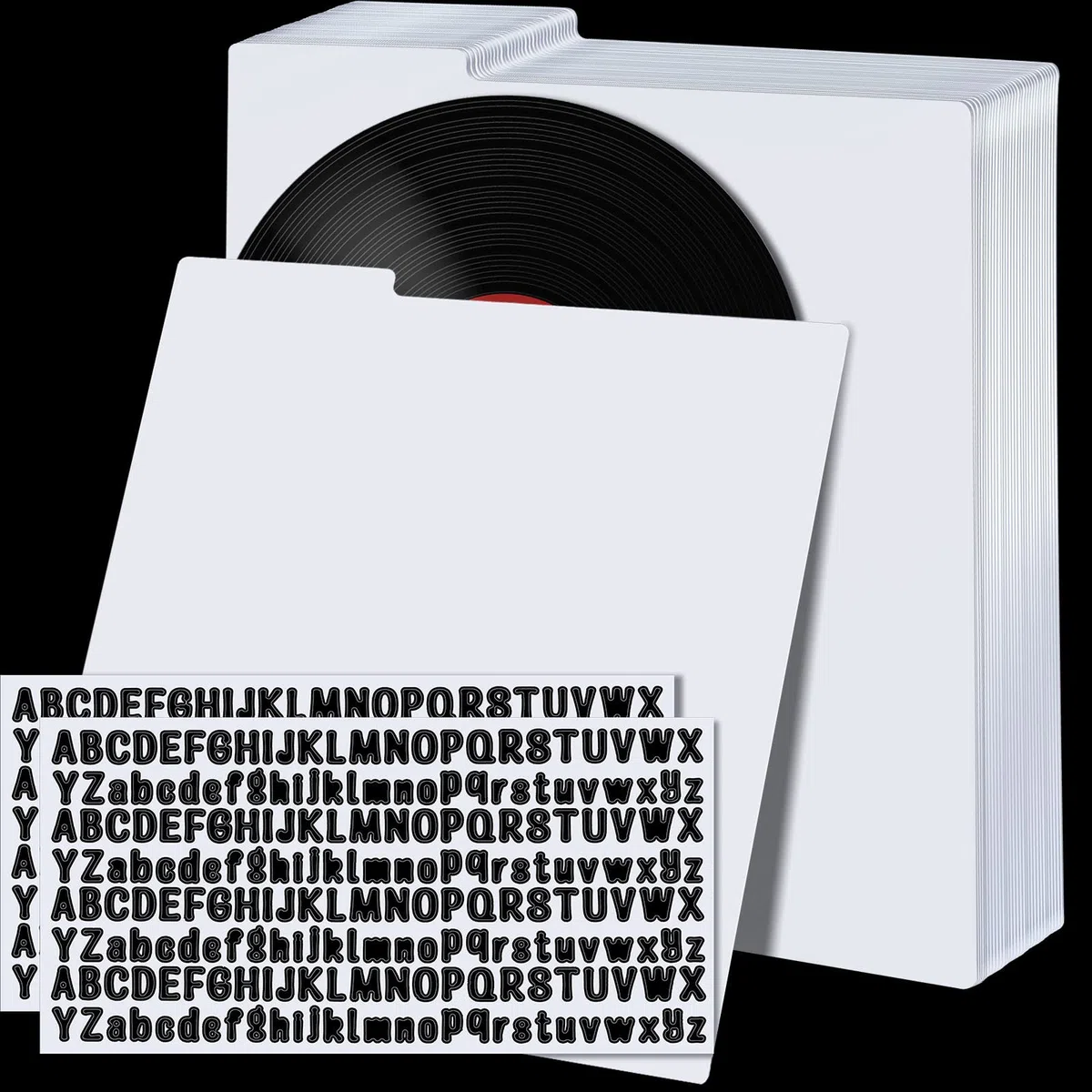 Gueevin - Separadores para disco de vinilo (31,8 x 34,9 cm, con 2 hojas de pegatinas A-Z para organizar la protección (blanco brillante)