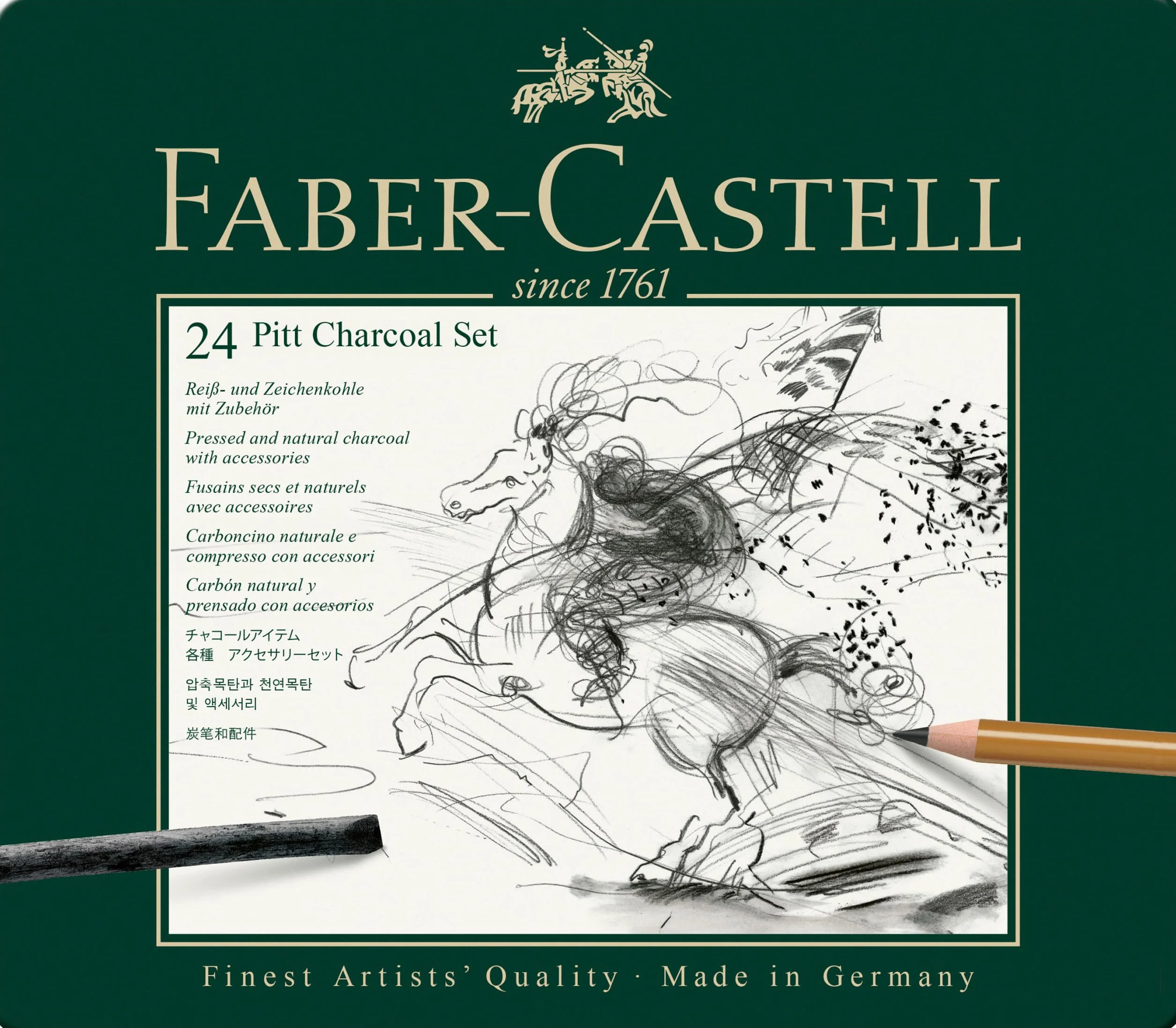 Faber-Castell Estuche de Metal 24 Piezas Carbón PITT