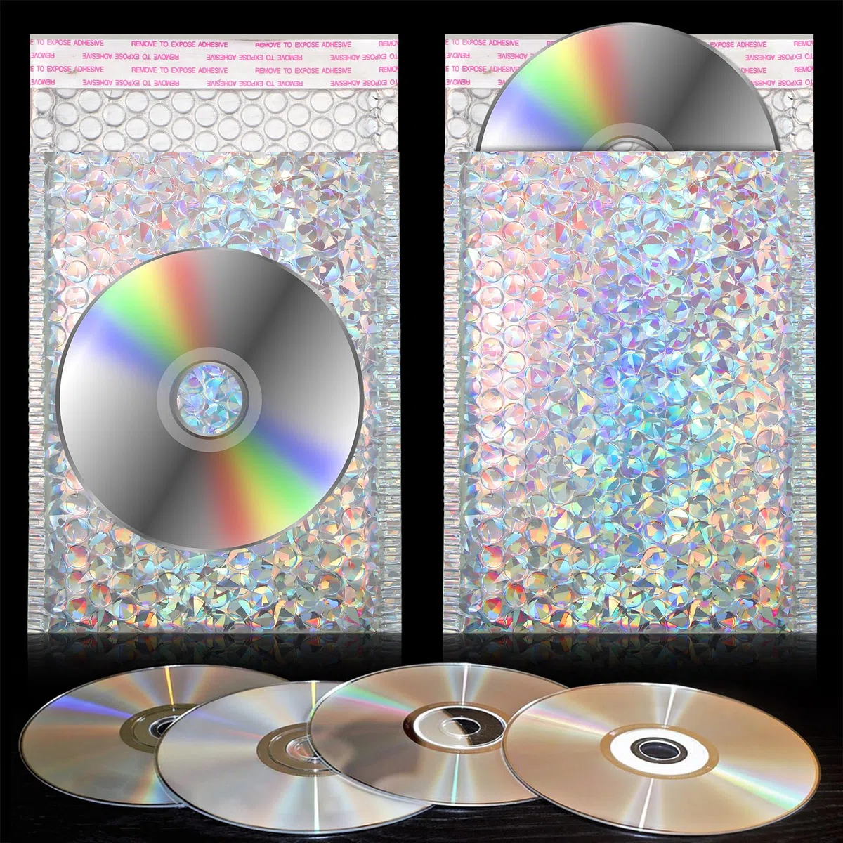 Fulmoon 30 sobres holográficos de burbujas de 4 x 8 pulgadas, sobres acolchados holográficos de burbujas, sobres acolchados autosellantes para envío y embalaje (plateado)