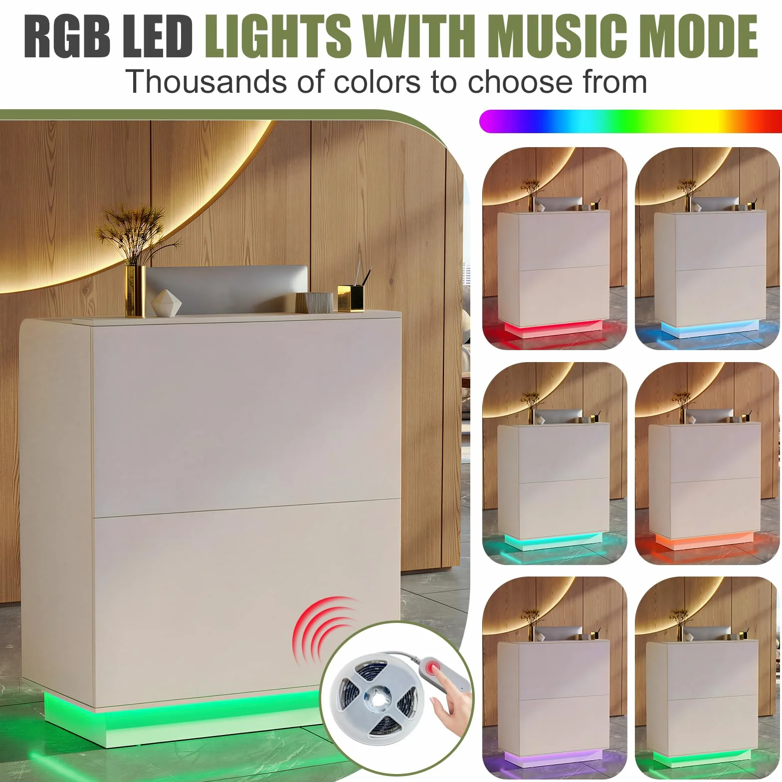MSFE Mueble Recepción con LED, Mostrador Pequeño 103x80x45cm con Estantes Ajustables y Cajón con Cerradura