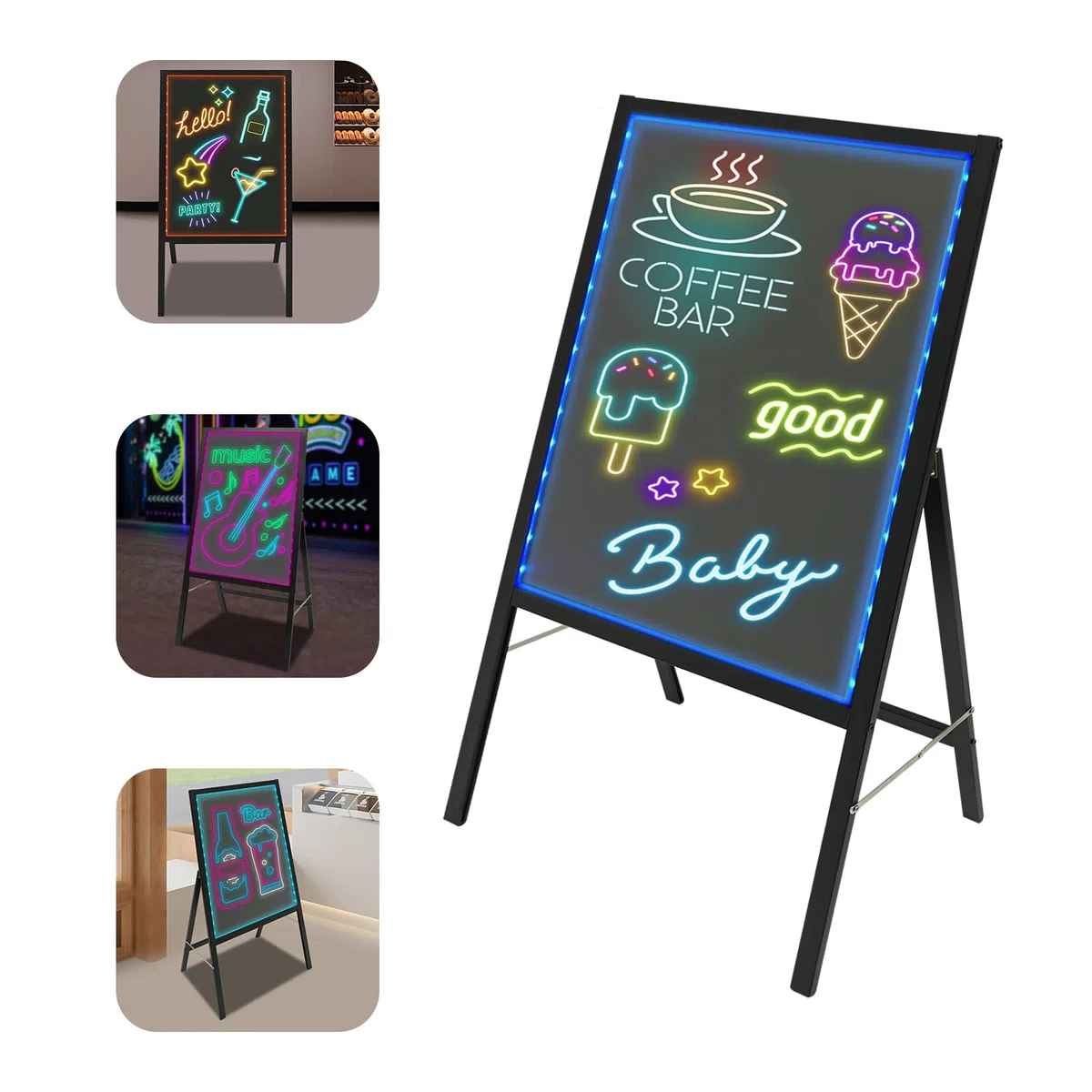 50 cm x 70 cm Pizarra publicitaria luminosa con 8 bolígrafos de neón, mando a distancia, cartel de aviso iluminado, pizarra LED, pizarra borrable, indicador de menús de pie, letreros luminosos