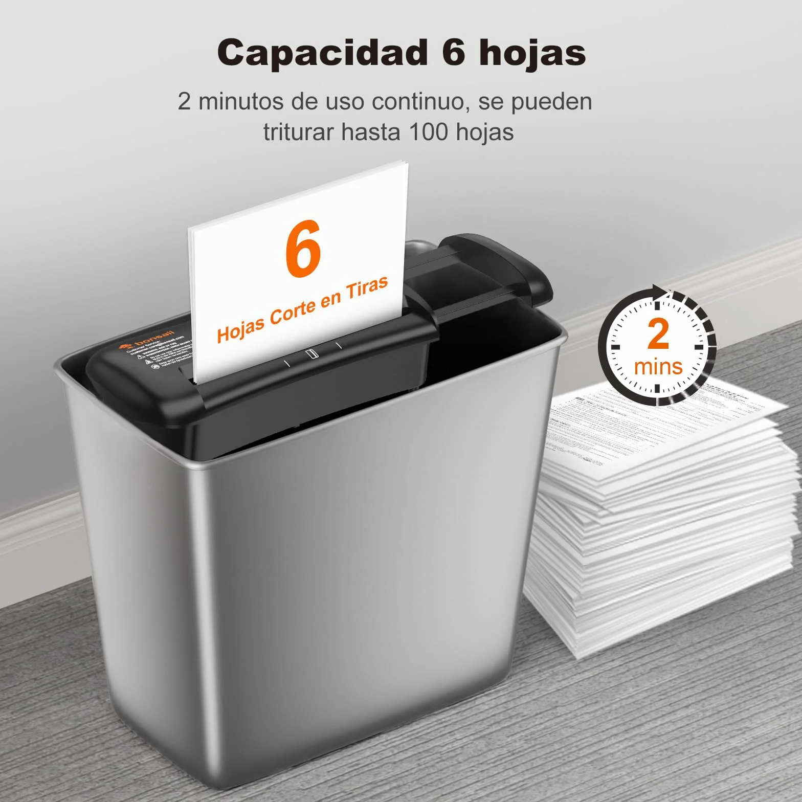 Bonsaii Trituradora de Papel, Corte en Tiras de 6 mm, hasta 6 Hojas, Compatible con Papeleras de 28-42 cm, Destruye Papel y Tarjetas de Crédito, Protección contra Sobrecalentamiento, Compacta S119-A