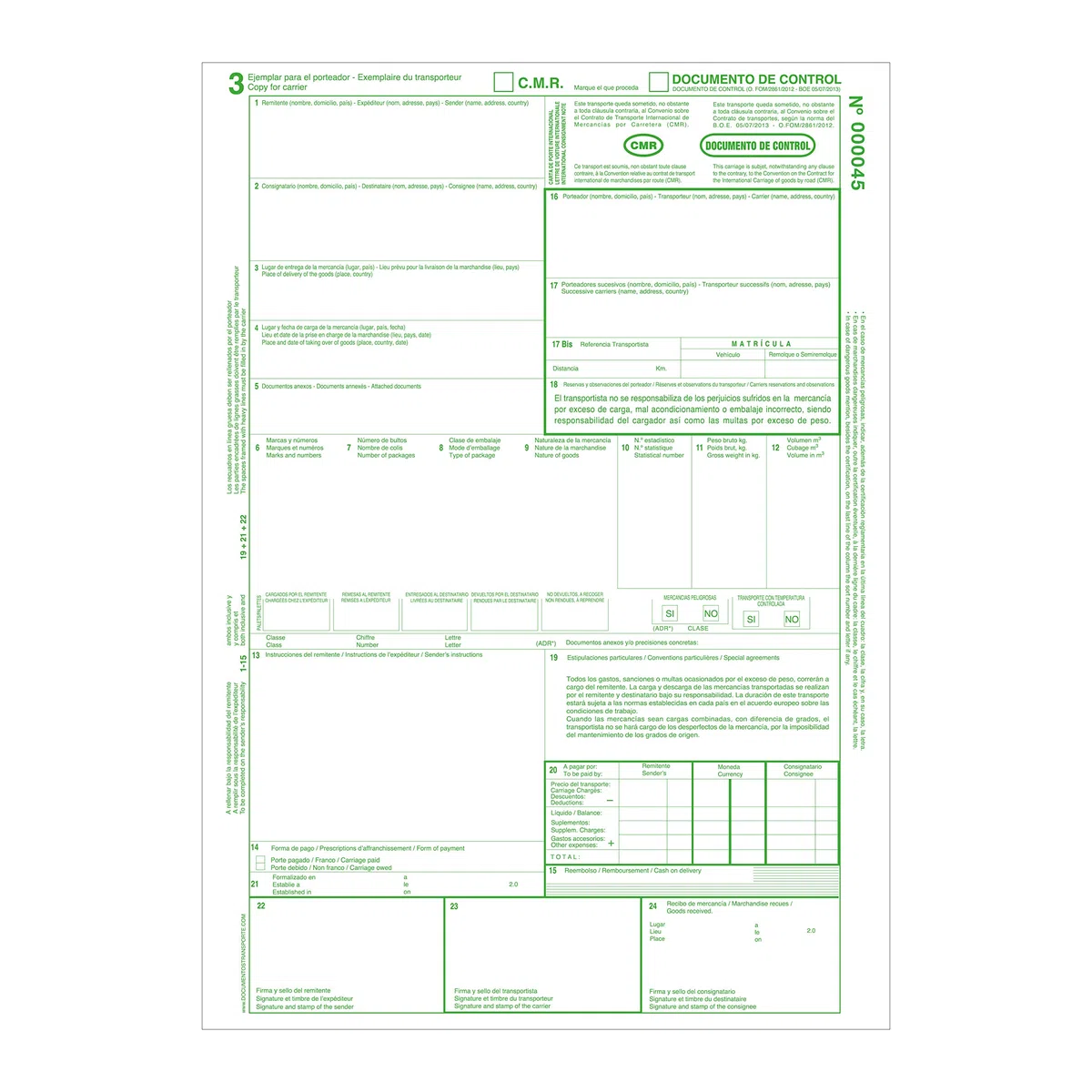 Pack 10 Talonarios CMR Transporte. Autocopiativos, 5 Copias Numeradas, Acorde a Legislación - Documentos Transporte