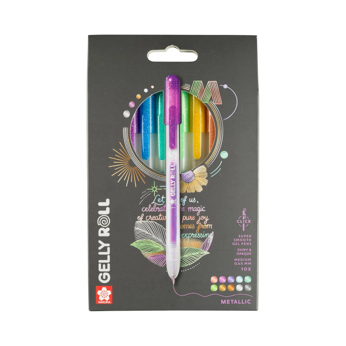 SAKURA Gelly Roll metallic bolígrafo gel con función clic, 10-set, fórmula única de tinta pigmentada, de secado rápido, ideal para escribir y dibujar