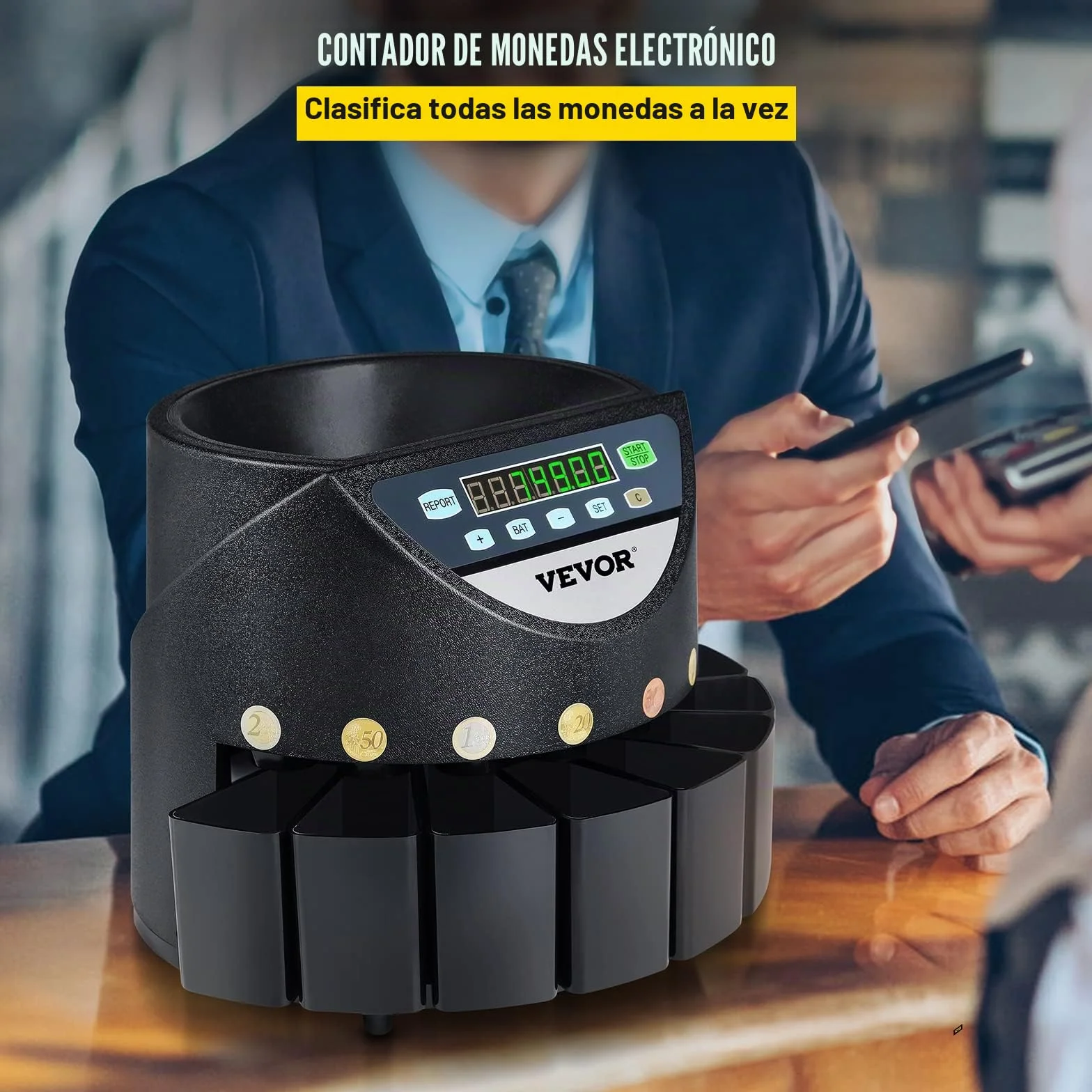 Chaneau Contador de Monedas Profesional 170 Monedas por Minuto Clasificador con Pantalla LED 8 Cajas