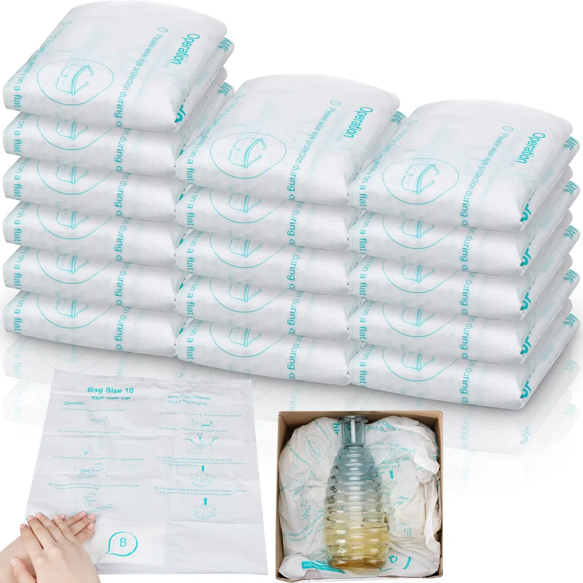 Paquete de 16 espuma de embalaje expandible de 16 x 14 pulgadas para PC, electrónica, artículos frágiles e irregulares, bolsa de espuma instantánea para envío, expansión rápida, fácil de usar