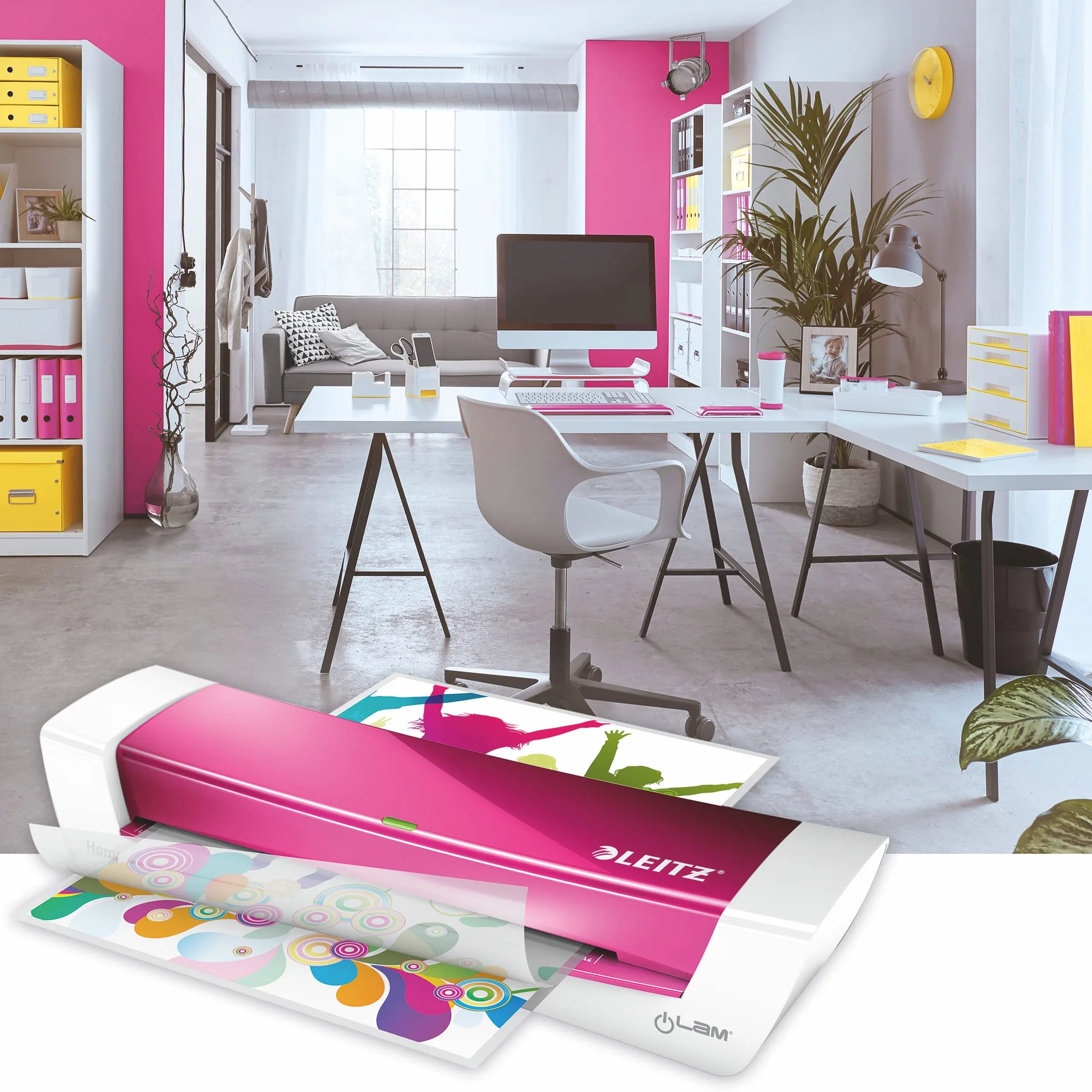 LEITZ 73680023 - Plastificadora térmica iLAM Home Office DIN A4 color blanco/fucsia