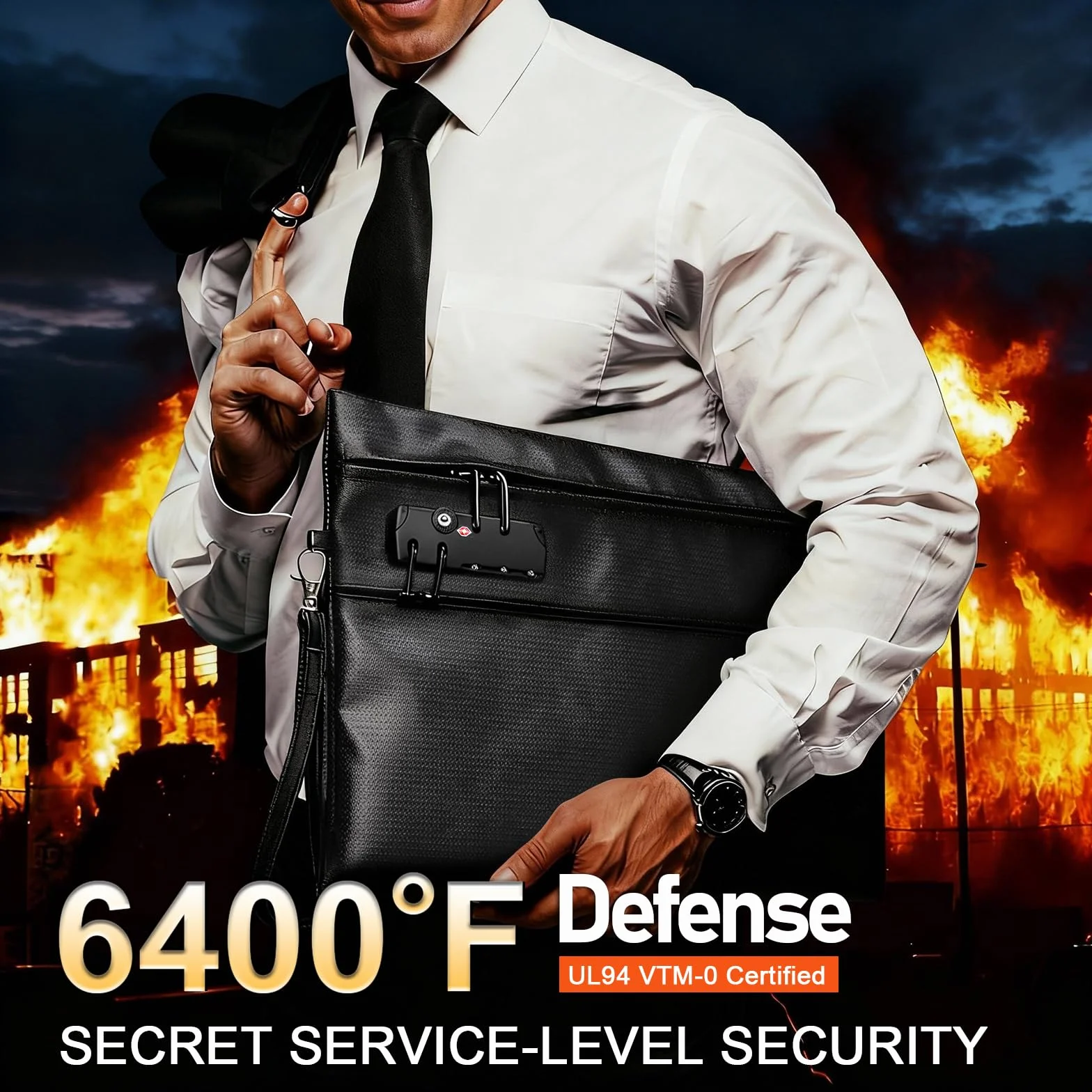 Bolsa de Documentos Resistente al Fuego de 6400°F con Cerradura de Combinación - Bolsa para Dinero Resistente al Calor para Efectivo, Pasaportes, Escrituras, Teléfonos, Bolsa Impermeable Resistente al
