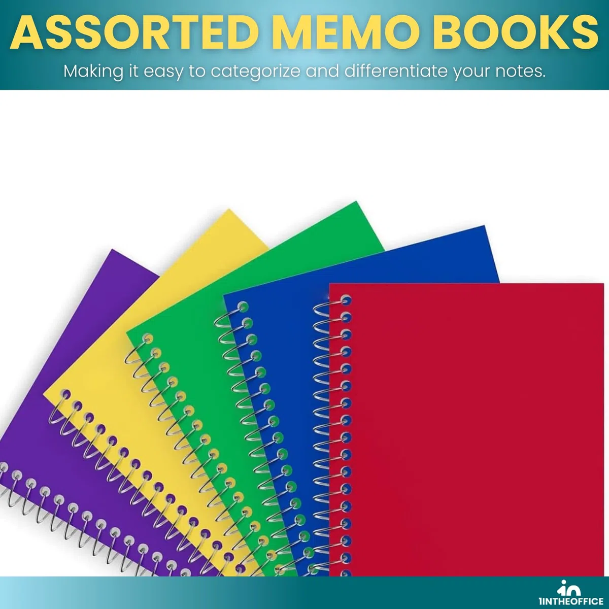 1InTheOffice - Libretas de notas en espiral, bloc de notas de 4 x 6 pulgadas, con rayas universitarias, tamaño pequeño 4 x 6, surtido, 50 hojas/bloc, 15 almohadillas/paquete