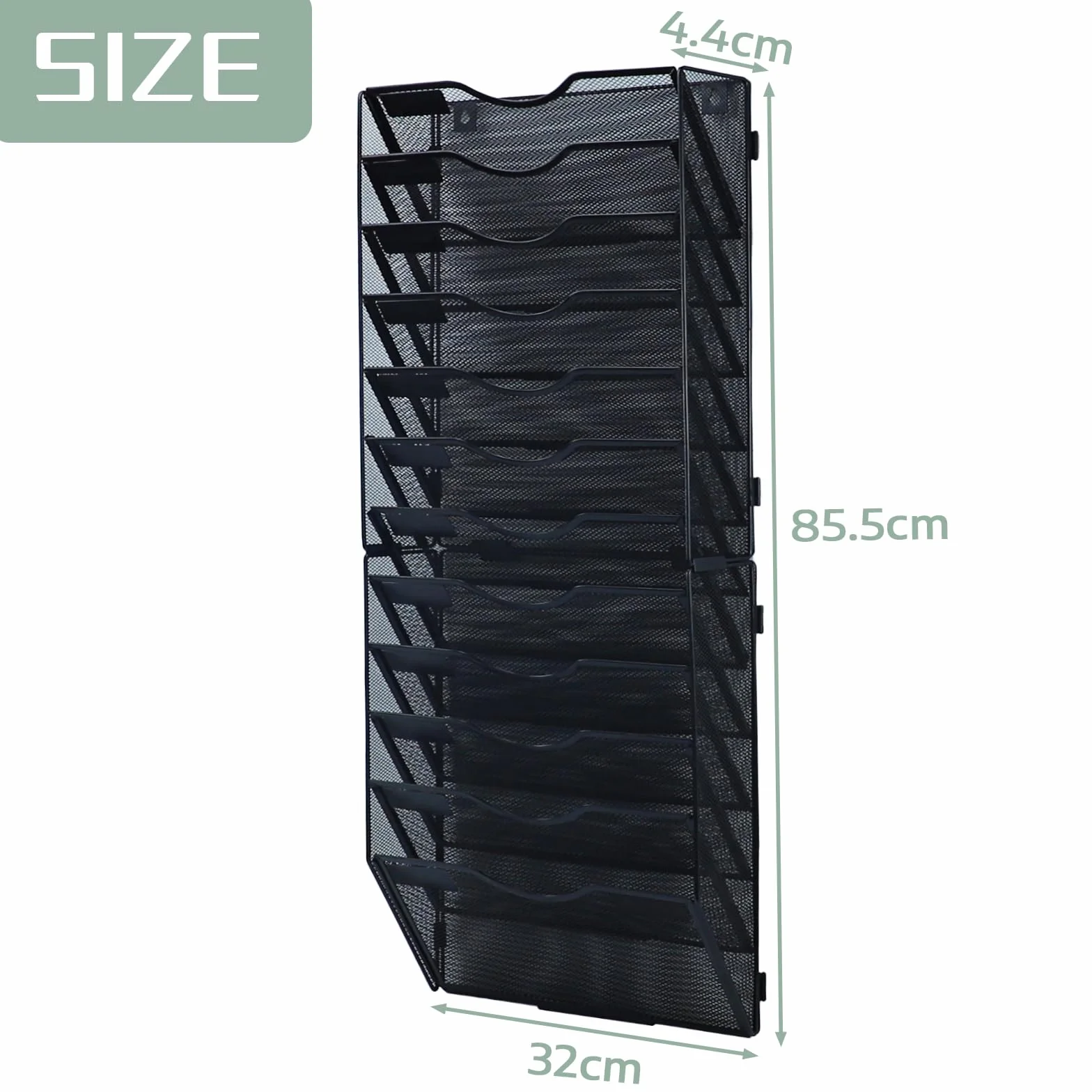 Organizador de archivos de pared vertical de malla 12 niveles negro