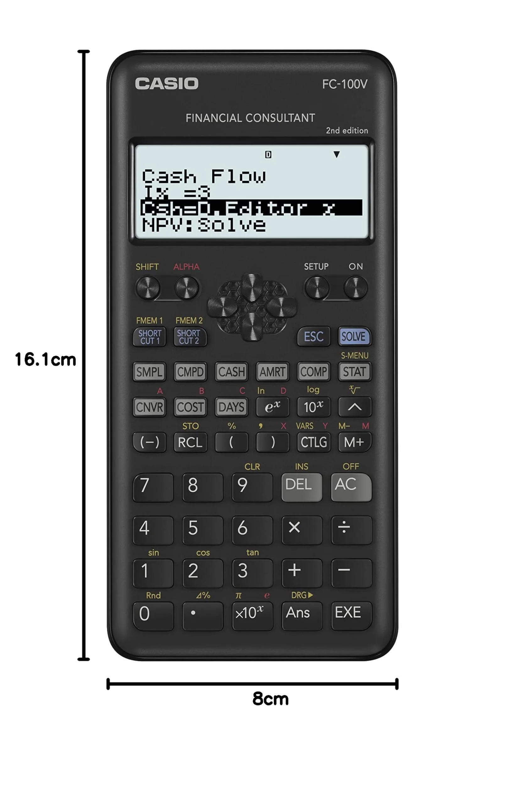 Casio FC-100V-2 Calculadora Financiera, 16,2 x 7,7 x 1,4 cm, Negro