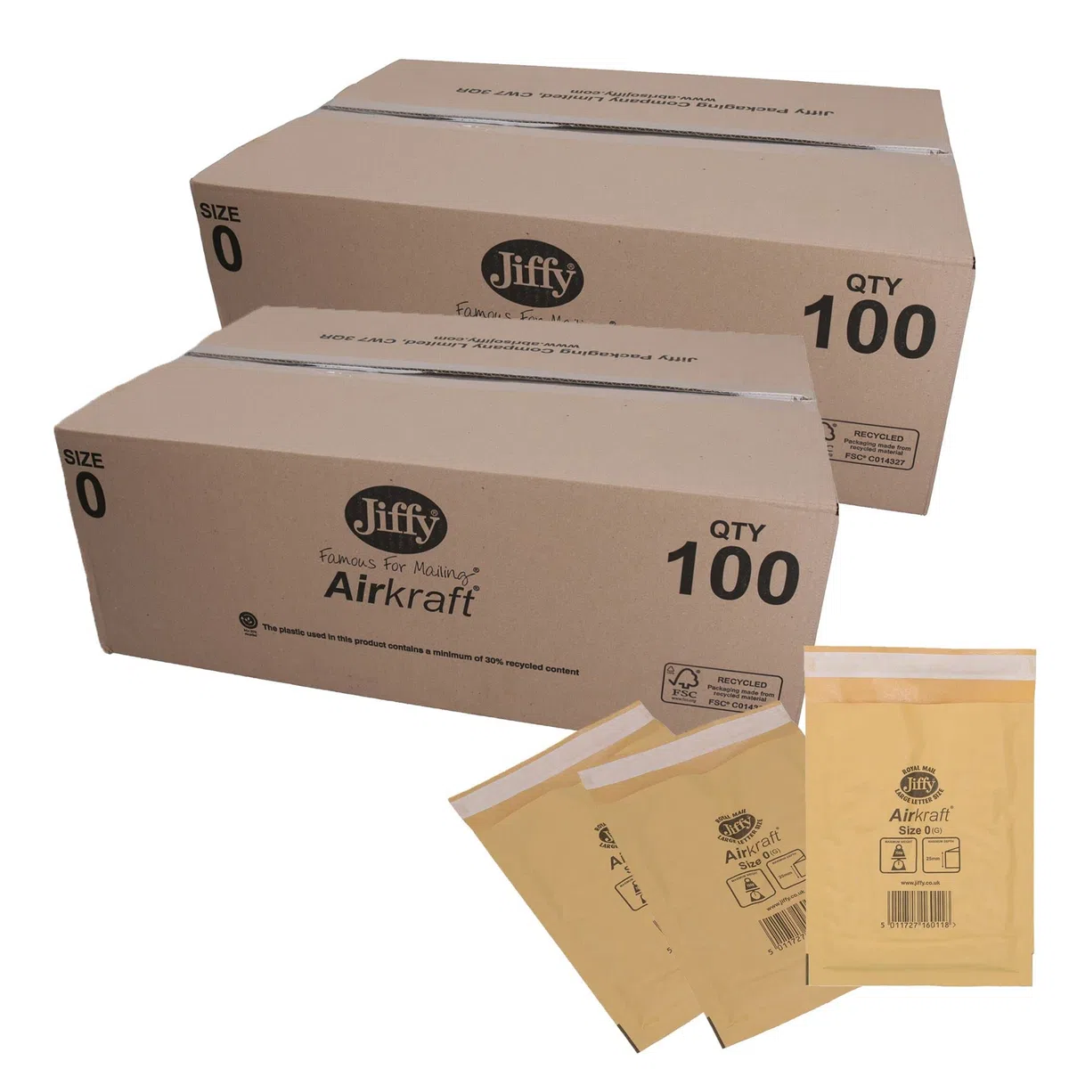 200 unidades de bolsas Jiffy de oro genuino Airkraft burbuja acolchada bolsa de correo tamaño 0