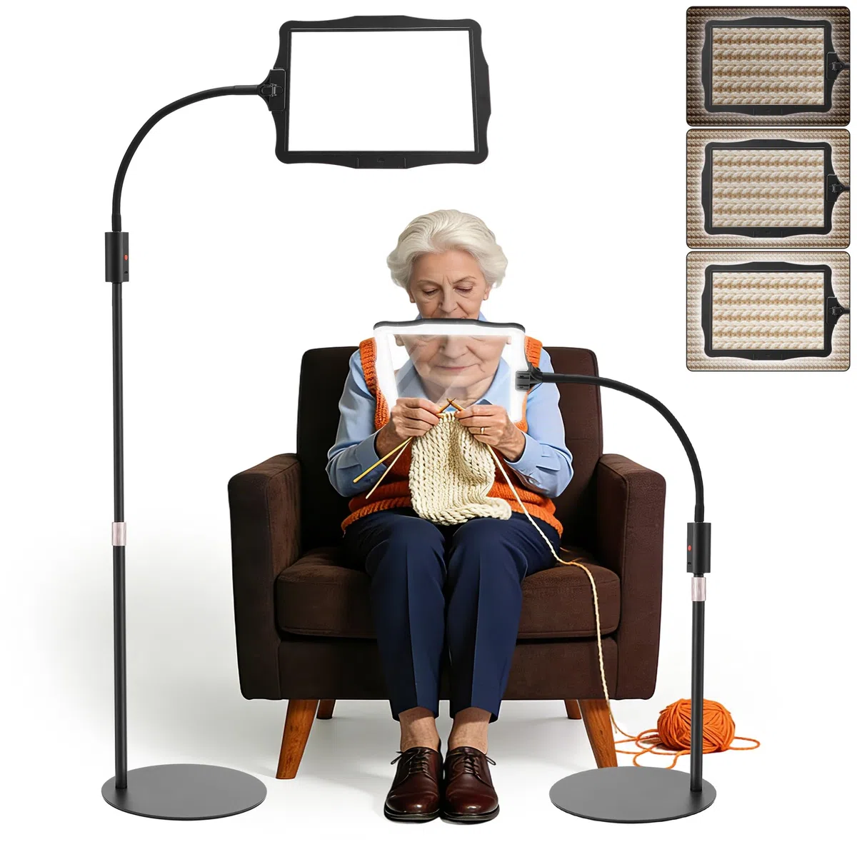 Lupa de pie 5X con luz, lámpara de aumento rectangular con luz y soporte, 45 LED, lámpara de escritorio de 3 niveles de brillo, pasatiempos de personas mayores para leer, manualidades, costura