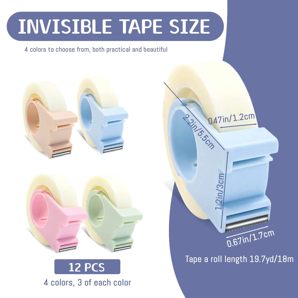 Paquete de 12 cintas invisibles con mini dispensador, cinta mágica de 1/2 pulgada, cinta transparente para escribir, reparación portátil para oficina, escuela, hogar (12)